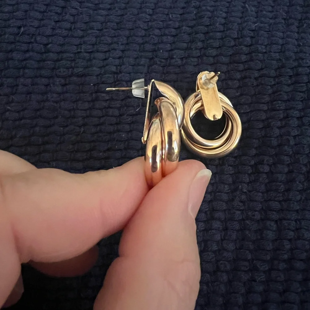 Rose Gold Tone Dbl Loop Earrings-Tarnish and Nickel Free - Picture 3 of 3